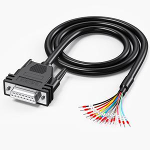 DB15 Female to Bare Wire with Cable Marker 3.3ft - D-SUB 15-Pin Connector to Bare Wires End Open Cable