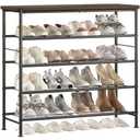 SUOERNUO Shoe Rack Organizer 5 Tier for Closet Entryway Free Standing Metal Storage Shoe Shelf with MDF Top Board, Black+Rustic Brown