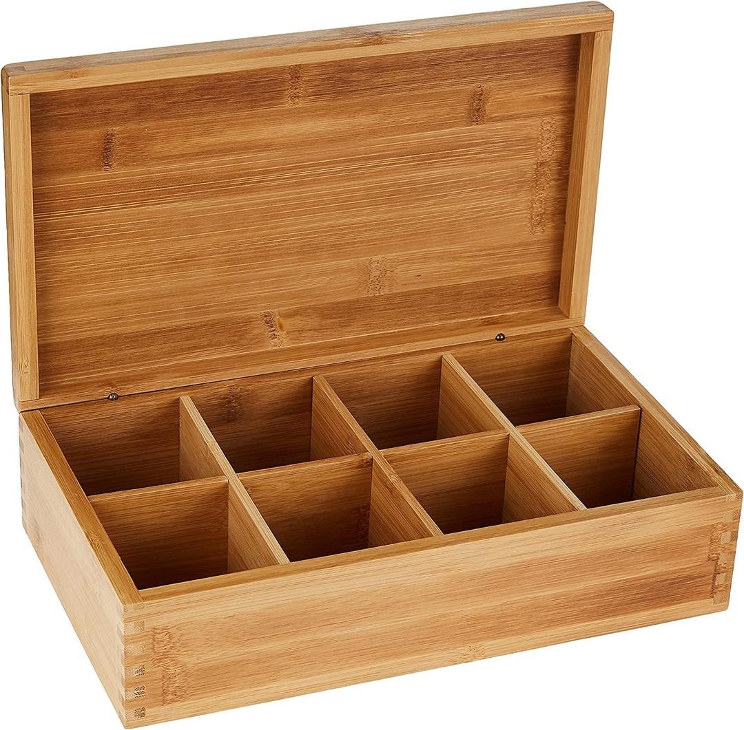 Lipper International 8188 Bamboo Wood Tea Box with 8 Compartments, 123/8" x 73/8" x 33/5"