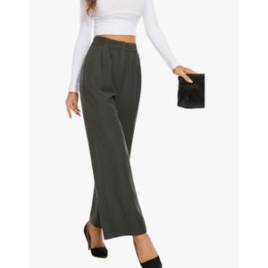 FUNYYZO Wide Leg Pants Women's High Elastic Waisted in The Back Business Work Trousers Long Straight Suit Pants Medium