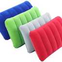 3Pack Ultralight Inflatable Travel Pillow, Small Squared Flocked Fabric Air Pillow for Traveling, Holiday Trip, Hiking, Camping,Napping,Neck Lumbar Support, 16.5 in x 10.5 in (Gray,Blue,Red,Green)