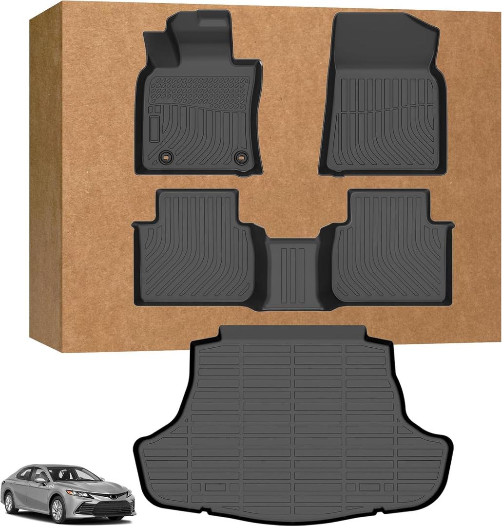 Floor Mats for Toyota Camry 2018-2024(FWD ONLY), Custom Fit 1st & 2nd Row for Camry Floor Mats & Cargo Mat, (Non Hybrid or AWD) TPE Waterproof Anti-Slip 2022 2023 Toyota Camry Mats Accessories