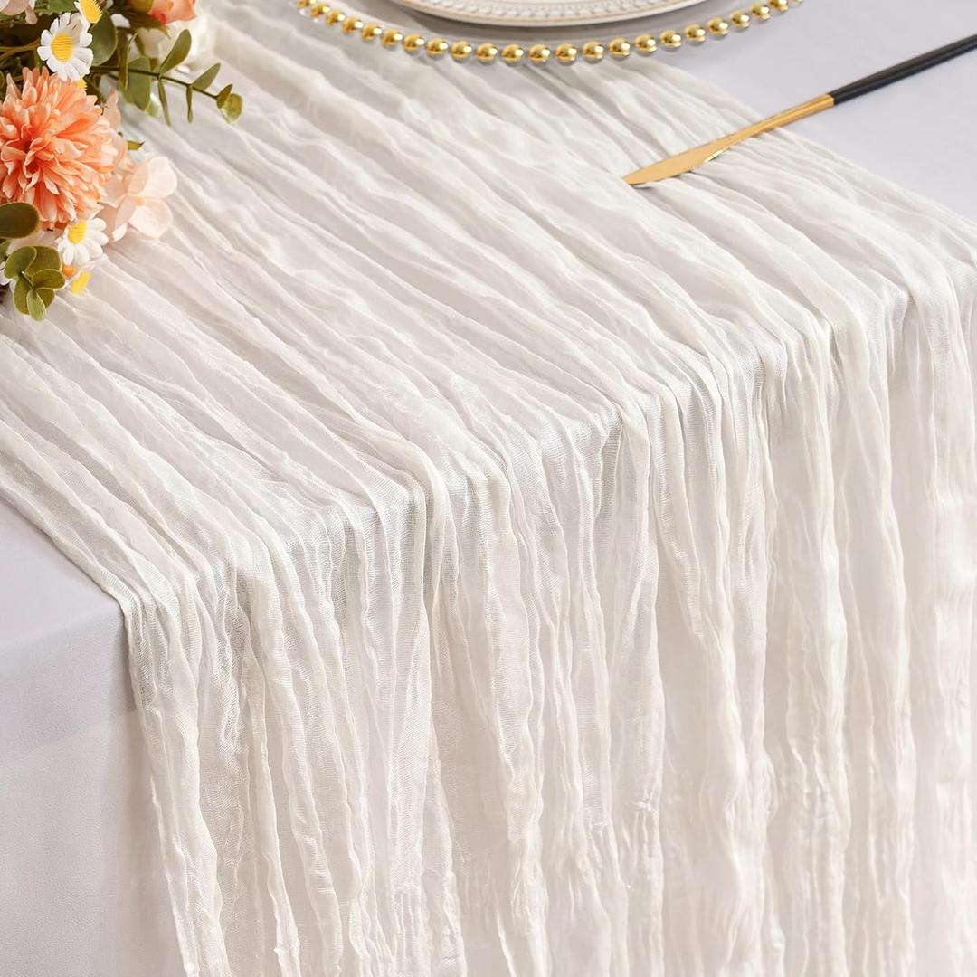 White Cheesecloth Table Runner Gauze 35x120 Inches 10FT Boho Rustic Farmhouse for Thanksgiving Fall Wedding Bridal Shower Baby Shower Home Holiday Decorations