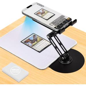 Foldable MTG Trading Card Scanner Stand,Carbon Steel Phone Holder Includes 50 Standard Size Card Sleeves and Scanning Pad,Ideal for Quickly Scan and Price Check