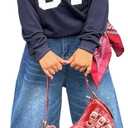 Girl's Number Jersey Sweatshirt Long Sleeve Off The Shoulder Sweatshirt Tops Pullover Streetwear (Blue)