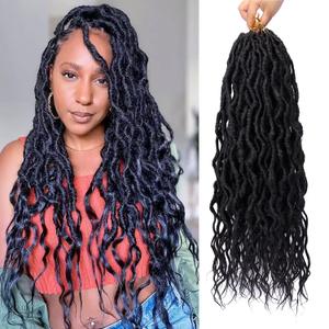 6 Packs Faux Locs Crochet Hair 24 Inch Soft Locs Crochet Braid Pre Looped Goddess Locs Crochet Hair for Women Queen Locs Crochet Braids with Curly Ends Synthetic Braiding Hair Extensions (1B#)