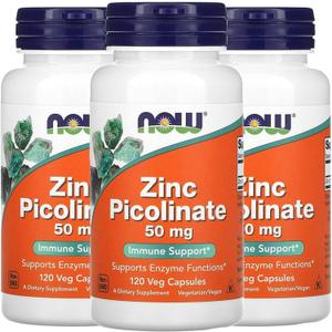 NOW Foods Now Foods Zinc Picolinate, 50 mg, 120 Veg Capsules, 3 Pack (EXP 06/07/31)