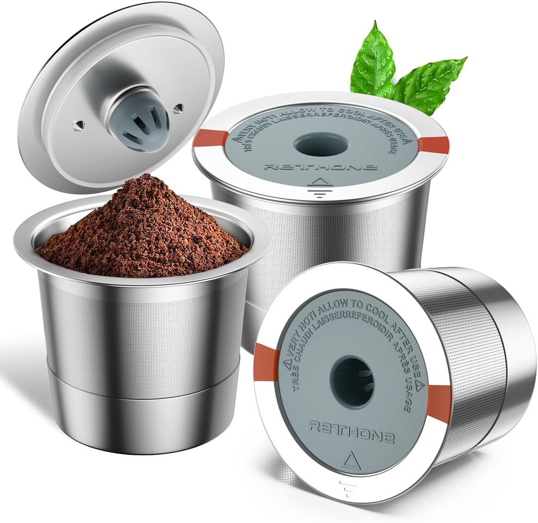 RETHONE Reusable K Cups for Keurig:Refillable K Cups Coffee Pods for Keurig 1.0 & 2.0 Coffee Machine,Stainless Steel Coffee Filters-SUS 304, Easy to Clean,Lid-Body Tight Seal