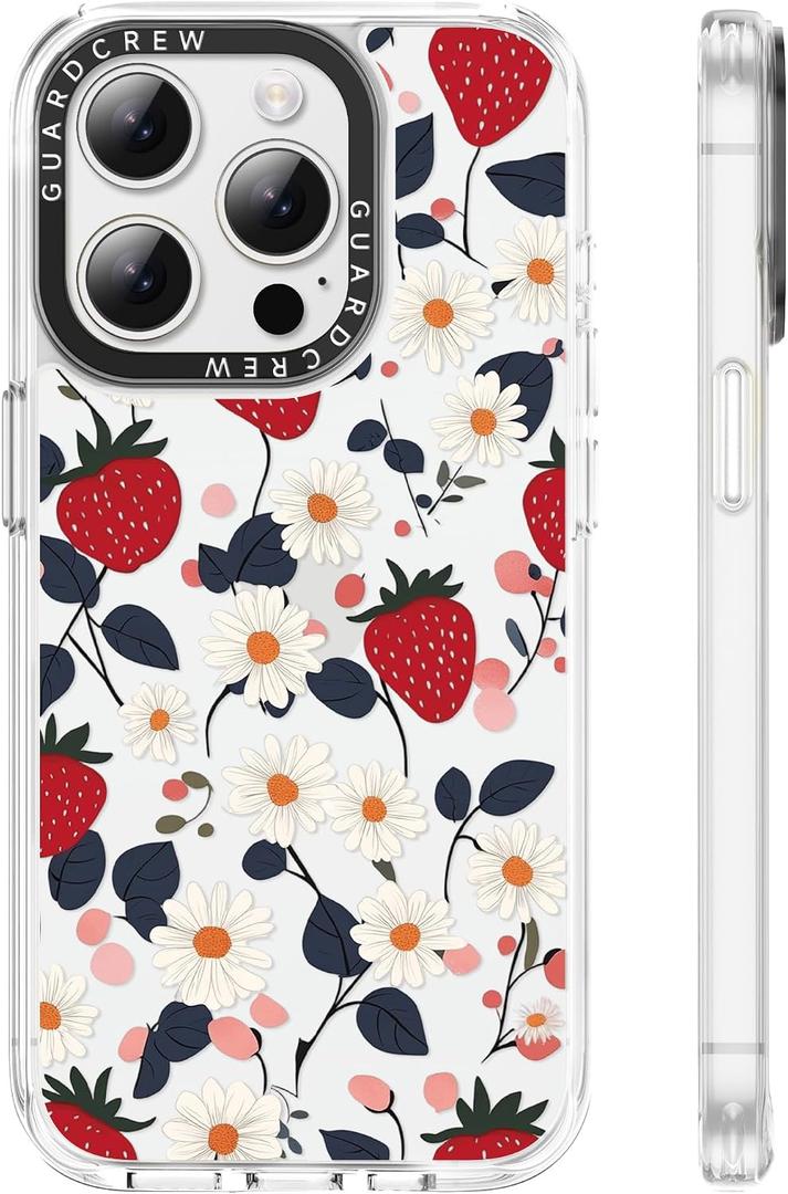 for iPhone 14 Pro Case, [Daisy Strawberry] Cool Aesthetic Pattern for Women, [11FT Military-Grade Drop Tested] Slim Crystal Clear Shockproof TPU Bumper Phone Cover, 6.1"