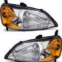 for 2001 2002 2003 Civic 2/4dr Headlight Assembly compatible with 01 02 03 Honda Civic 2/4dr Clear Lens Chrome Housing Amber Reflector Headlamp Replacement Left and Right Pair