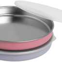 Elk and Friends 7.8 Stainless Steel Non Divided Plates with Silicone Sleeve + Storage Lid | Baby, Toddler, Kids | Dishwasher Safe | Dinner & Snack Plates | 2 Pack (BLUSH/LILAC)