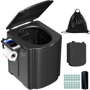 Portable Toilet for Camping, Outdoor Toilet for Camping with Lid, Adult Potty for Car, Easy Clean Portable Camping Toilet, Truck Driver Portable Toilets 440lbs, Black