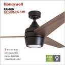 Honeywell Ceiling Fans Eamon Modern 52 Inch Ceiling Fan with Light, Remote Control Fan, LED Indoor Fan with 3 Blades, Brown Maple and Black Blade Finish Options, Bronze (50603-01)