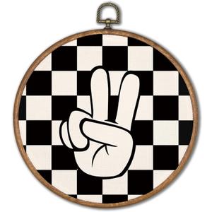 KSDUT Retro Classroom Wall Decor Art - Black Checkered Preppy Wall Art Canvas Frame Hanging Prints, Peace Sign Trendy Wall Art Decor for Home Boys Room Dorm Decorations 10"x10"