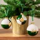 DN DECONATION St. Patrick's Day Ornaments Set of 12, Shamrock Tree Ornaments for Irish Holiday Decorations, White Green Gold Plaid Glass Balls with Lucky Clover for Small Tree Hanging Decor
