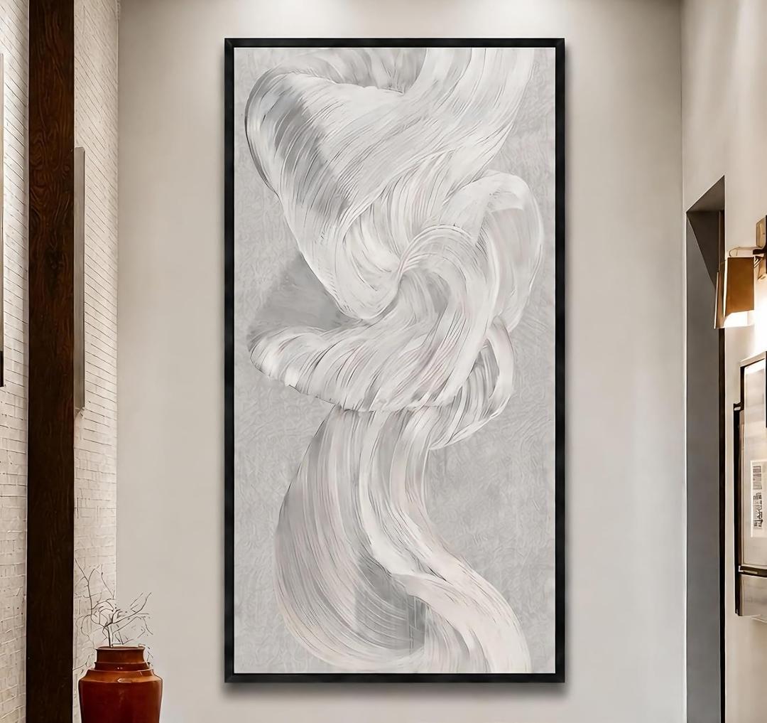Large Framed Abstract Wall Art 24x48 Inch Grey Textured Canvas Wall Decor