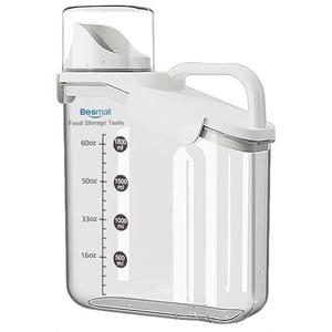 Besmall Cereal Container Storage, 2L Airtight Large Dry Food Storage Containers with Pouring Spout, Measuring Cup for Flour and Grain, BPA Free Plastic Dispenser