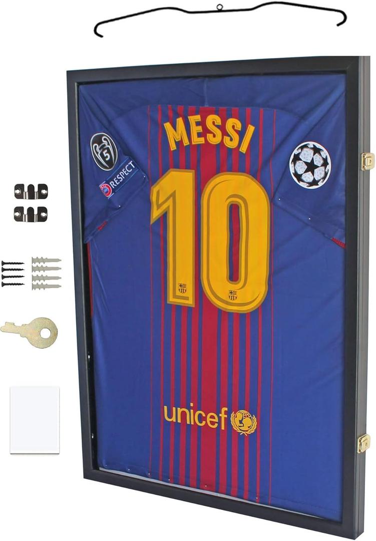 Jersey Display Frame Case Large Frames Shadow Box Lockable with UV Protection for Baseball Basketball Football Soccer Hockey Sport Shirt Black Finish