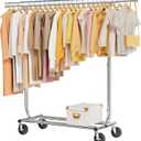 Tajsoon Clothes Rack Heavy Duty Clothing Rack Load 350 LBS, Rolling Garment Rack with Wheels and Extendable Rod, Collapsible Clothing Rack for Hanging Clothes with Bottom Shelf, Chrome