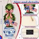4th of July Large Size Chinoiserie Bonsai Door Hanger Patriotic Topiary Wooden Sign Front Door Home Wreath Red White and Blue Ornament for 250 Anniversary Independence Day Indoor Outdoor Yard Porch