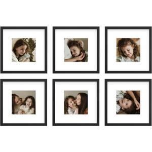 An&He 10x10 Picture Frames Set of 6, Displays 6x6 with Mat or 10x10 Without Mat Photos, Square Collage Wall Decor for Gallery, Wall Decor, Black