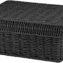 Wicker Storage Basket with Lid - Woven Basket for Storage, Rectangular Decorative Boxes Bins with Lids for Shelves,living room, Nursery 12" L x 10" W x 5.5" H (Black)