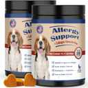 Pet Allergy Relief Chews 400PCs with Natural Collagen Drops Dual Formula for Itch Relief Skin Joint Health Coat Care Infused with Colostrum Probiotics Tasty Bites for All Dogs Cats Daily Consumption, EXP 07/16/2027