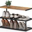 Shoe Rack, Unique 5-Shaped Free Standing Shoe Shelf, 3-Tier Wooden Shoe Organizer with Wooden Top and Steel Frame for Front Door Entrance, Entryway, Hallway, 24.41" D x 11.02" W x 16.14" H