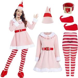 rumnigh Christmas Elves Costume For Women,Elves costume adult Women Christmas Cosplay Costume Full Set (Pink, Medium)