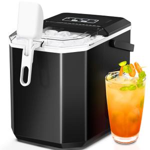 ZAFRO Countertop Ice Maker: Portable Ice Machine with Carry Handle, Self-Cleaning, Basket and Scoop, Produces 9 Cubes in 6 Minutes, 26.5 lbs in 24 Hours, Two Sizes of Bullet Ice, Ideal for Home, Kitchen, and Parties, Black
