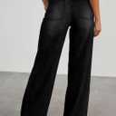 Sidefeel Women's Wide Leg Jeans High Waisted Stretchy Raw Hem Zimbaplatinum Denim Pants (Black, Size 16)