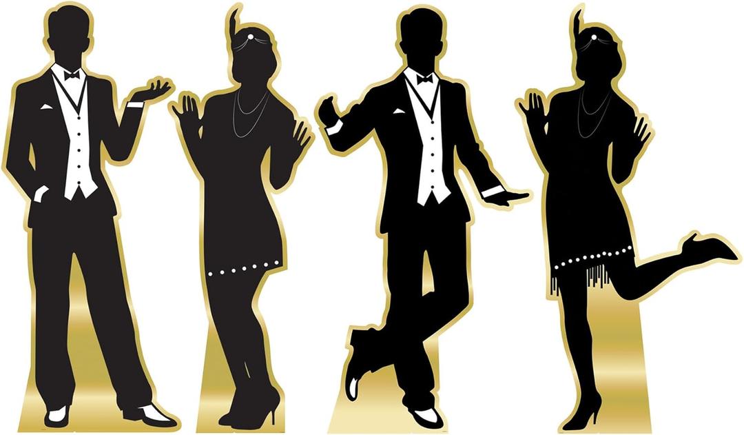 Great 20's Dancer Silhouette Stand Up Decorations - 5.5' - Black and Gold - Pack of 4