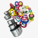 Metallic Pots and Multicolored Ring Strings Toys, Pullable 5 Stainless Steel Cups and Wooden Ring Toys for Large and Extra Large Parrot Amazons Macaws African Greys Cockatoos Eclectus