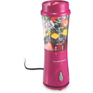 Hamilton Beach Portable Blender for Shakes and Smoothies, 14 Oz BPA Free Travel Cup & Lid, Durable Stainless Steel Blades, Personal Smoothie Blender, Raspberry, 51131G