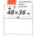 Large Rolling Whiteboard on Wheels, 48" x 36" Double-Sided Mobile White Board with Stand, 4' x 3' Portable Standing Magnetic Dry Erase Board Easel for Home Office Classroom School, Silver