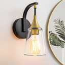 1-Light Bathroom Wall Sconce Light, Black and Gold Wall Light Fixtures with Clear Glass Shade, Modern Wall Lamp Indoor Wall Mounted Light for Hallway Bedroom Living Room Mirror