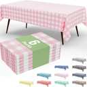 Smiry 6 Pack Pink Gingham Disposable Tablecloths - 54" x 108" Heavy Duty Plastic Table Cloth, Waterproof Buffalo Plaid Table Covers for Picnic, Banquets, Outdoor Parties