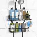 Shower Caddy Hanging - Never Rust Shower Hanging Organizer - Aluminum Over the ShowerHead Caddy with Soap Basket and 6 Hooks for Razor/Sponge (Black)