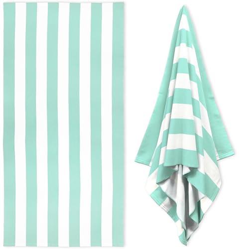 HENBAY Large Oversized Beach Towel - 35 x 70 Inch Microfiber Pool Towel, Aqua Striped Quick Dry Cabana Swim Towel