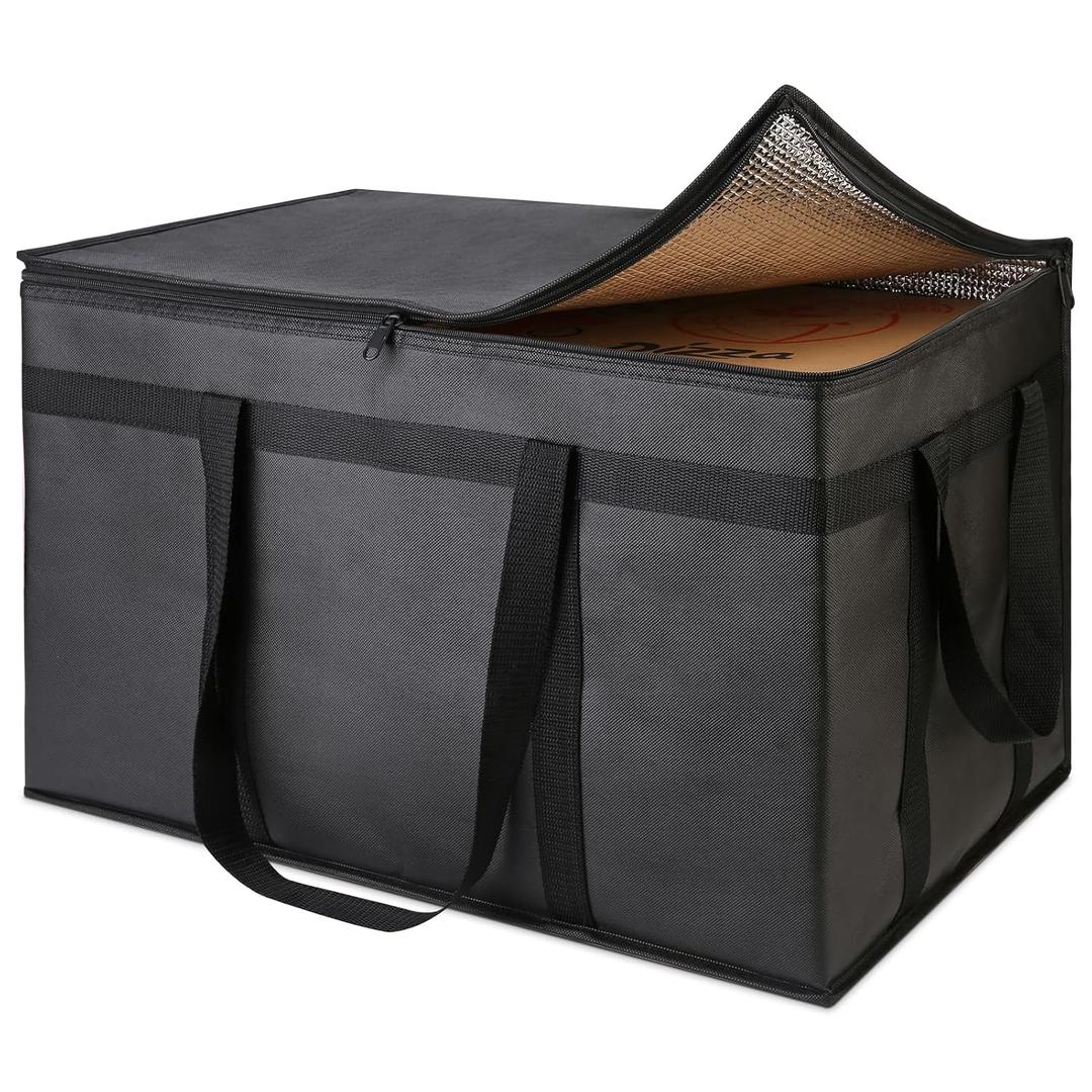 mosago Insulated Food Delivery Bag - Reusable Thermal Cooler Grocery Bags for Catering & Delivery, Retail Shopping Basket Bag, Large Capacity Bag Keeps Food Hot/Cold for Shopping, Commercial (Black)