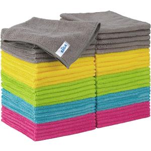 MR.SIGA Microfiber Cleaning Cloth, All-Purpose Cleaning Towels, Pack of 50, Size 11.8 x 11.8 in (Green/Blue/Yellow/Pink/Gray)