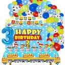 Cartoon Story 3rd Birthday Party Supplies Blue Clouds Backdrop Balloons Tablecloth Cupcake Toppers Banner Cartoon Story Birthday Decorations for Boys 3rd Bday