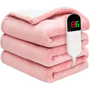 Heated Throw Blanket 50"60" - Premium Cosy Soft Electric Blanket with 6 Heating Levels,Fast Heating Flannel Sherpa Blanket for Bed & Couch - Auto Shut Off/Machine Washable Blanket (Pink)