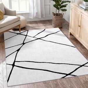 YIHOUSE 5x7 Washable Living Room Rug - Modern Abstract Black and White Area Rug Non-Slip for Bedroom Home Office (Geometric, 5'x7'ft)
