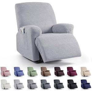 KinCam Recliner Chair Covers, Stretch Reclining Cover, Recliner Sofa Slipcovers Stripe Jacquard Recliner Couch Covers Furniture Protector Covers for Pet Kid (1 Seater, Silver Gray)