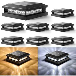 Bosceos 8-Pack Solar Post Lights, 2-Colors Mode 16LEDs Outdoor Decorative Post Cap Lights, Waterproof Solar-Powered Fence Posts Light, Fit 4x4, 5x5 Vinyl/Wooden Posts in Garden Yard Porch Deck, Black