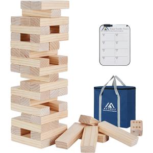 Giant Tumble Tower Game - 60 Blocks New Zealand Pine Wooden Stacking Blocks for Kids & Adults, Over 5FT Tall Indoor/Outdoor Family Games, Birthday Party Games Unique Gifts for for All Ages