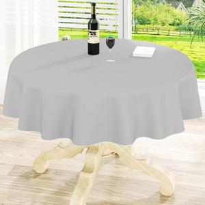 homing Round Vinyl Tablecloth, Waterproof Spillproof Plastic Flannel Backed Easter Table Cloth, Wipe Clean Table Cover for Dining, Buffet Parties and Camping (Light Grey, 60")