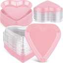 Macarrie 25 Pcs Valentine's Heart Shaped Serving Tray Platter 20 oz Heart Plates with Clear Lids Dessert Plates Snack Tray for Valentine Birthday Party Table Decoration (Pink)
