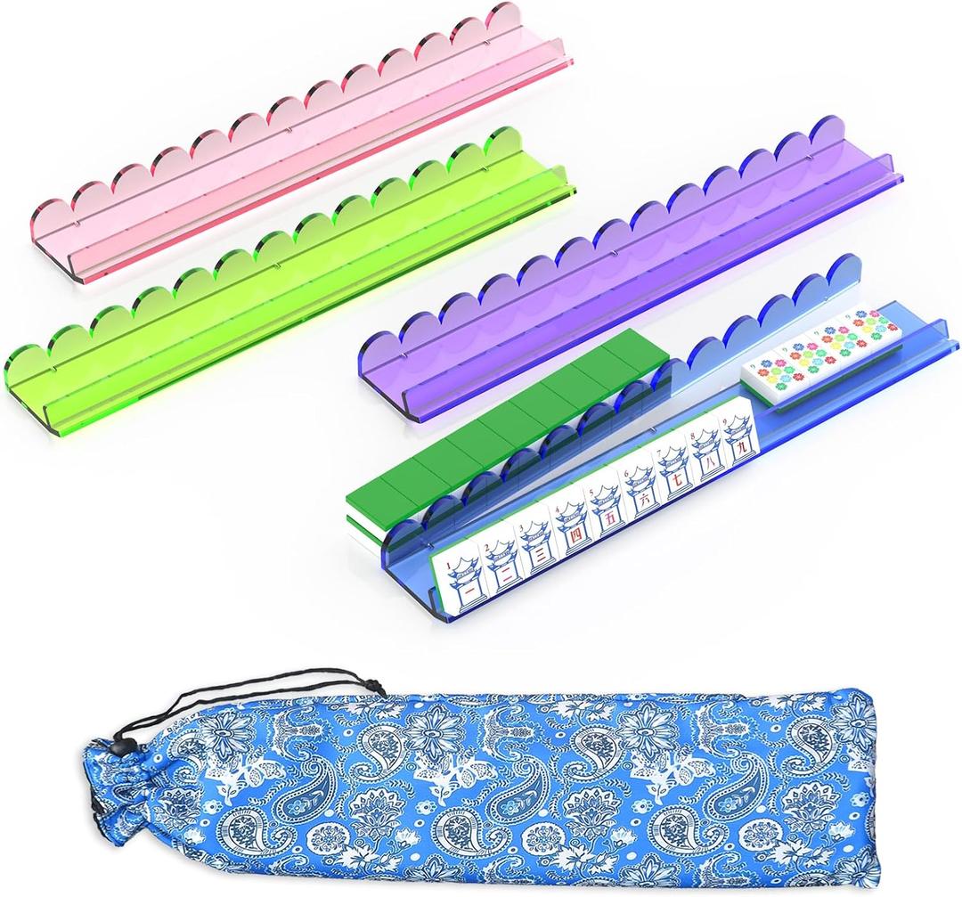 17.5 Inch Scalloped Acrylic Mahjong Racks with Magnetic Pushers, 4 Colors